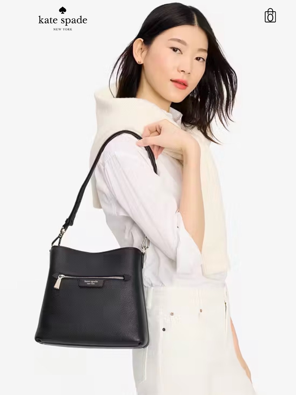 NWT Kate Spade Black Pebbled Leather Shoulder Bag with dust bag - Picture 3 of 16